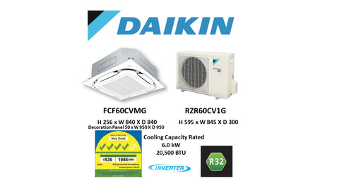 (NEW) Daikin R32 Skyair Single Split Inverter System Ceiling Cassette - RZF60CV1G / FCF60CVMG (21000 BTU) √√√√