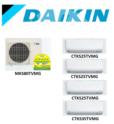 (NEW) DAIKIN iSMILE SERIES SYSTEM 4 INVERTER SYSTEM (5 TICKS): MKS80TVMG / CTKS25TVMG X 3 + CTKS35TVMG