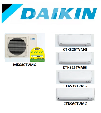 (NEW) DAIKIN iSMILE SERIES SYSTEM 4 INVERTER SYSTEM (5 TICKS): MKS80TVMG / CTKS25TVMG X 2 + CTKS35TVMG + CTKS60TVMG