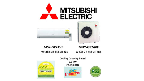 (NEW) Mitsubishi Electric Starmex R32 Single Split Inverter System: MUY-GP24VF / MSY-GP24VF (24000 BTU) √√√