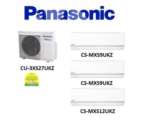 (NEW) PANASONIC MULTI-SPLIT SERIES SYSTEM 3 INVERTER SYSTEM (5 TICKS): CU-3XS27UKZ / CS-MXS9UKZ X 2 + CS-MXS12UKZ