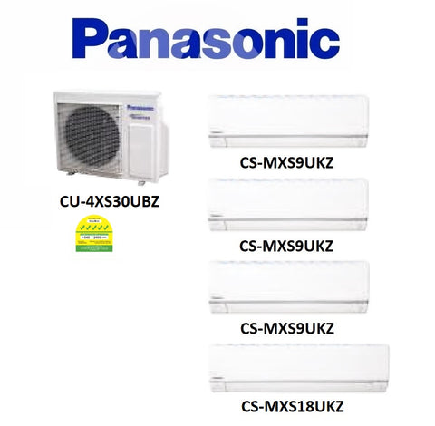 (NEW) PANASONIC MULTI-SPLIT SERIES SYSTEM 4 INVERTER SYSTEM (5 TICKS): CU-4XS30UBZ / CS-MXS9UKZ X 3 + CS-MXS18UKZ