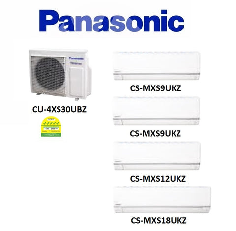 (NEW) PANASONIC MULTI-SPLIT SERIES SYSTEM 4 INVERTER SYSTEM (5 TICKS): CU-4XS30UBZ / CS-MXS9UKZ X 2 + CS-MXS12UKZ + CS-MXS18UKZ