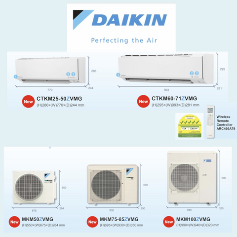 (R32) DAIKIN 5 Tick iSmileEco+ R32 Series System 2 Inverter Aircon : MKM50ZVMG / CTKM25ZVMG (9000 BTU) + CTKM35ZVMG (12000 BTU)
