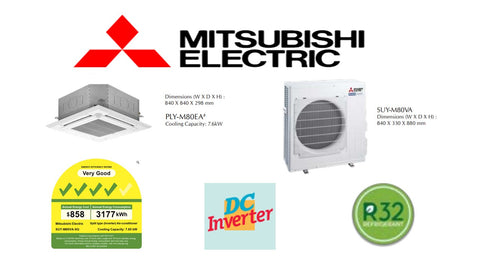 (NEW) Mitsubishi Electric Starmex R32 Single Split Inverter System Ceiling Cassette - SUY-M80VA / PLY-M80EA (24000 BTU) √√√√