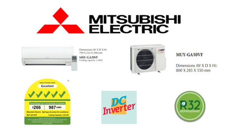 (NEW) Mitsubishi Electric Starmex R32 Single Split Inverter System: MUY-GA10VF / MSY-GA10VF (9000 BTU) √√√√√
