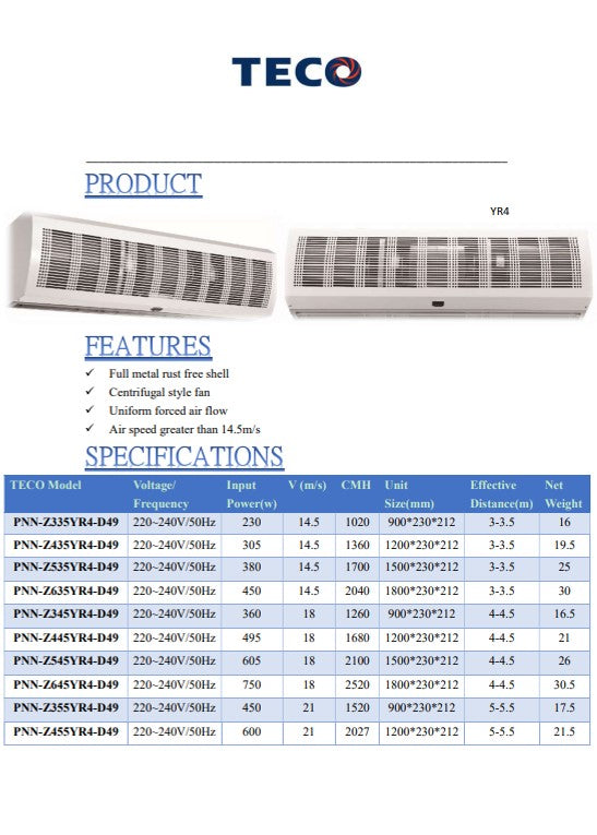 TECO Air Curtain - PNN-Z335YR4-D49 (Effective Distance 3.0m) – Vision Air