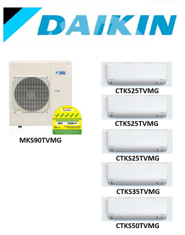 (NEW) DAIKIN iSMILE SERIES SYSTEM 5 INVERTER SYSTEM (5 TICKS): MKS90TVMG / CTKS25TVMG X 3 + CTKS35TVMG + CTKS50TVMG