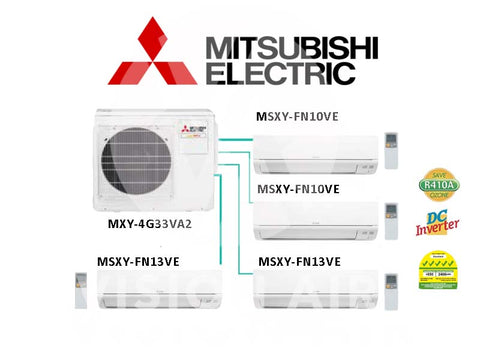 Mitsubishi Electric Starmex System 4 Inverter NEW (5 Ticks): MXY-4G33VA2 / 2 X MSXY-FN10VE (9000 BTU) + 2 X MSXY-FN13VE (12000 BTU)