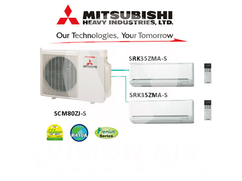 Mitsubishi Heavy Industries MHI System 2 Inverter: SCM80ZJ-S1 / 2 X SRK35ZMA-S (12000 BTU)