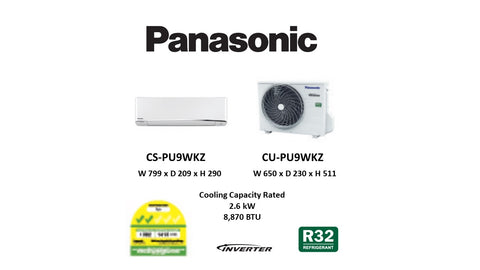 (NEW) Panasonic STANDARD R32 Single Split Inverter CU-PU9WKZ/CS-PU9WKZ (9000 BTU) √√
