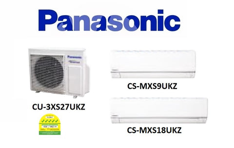 (NEW) PANASONIC MULTI-SPLIT SERIES SYSTEM 3 INVERTER SYSTEM (5 TICKS): CU-3XS27UKZ / CS-MXS9UKZ + CS-MXS18UKZ