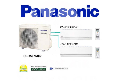 Panasonic System 2 Inverter (With ECONAVI): CU-3S27MKZ / 2 X CS-S12TKZW (12000 BTU)